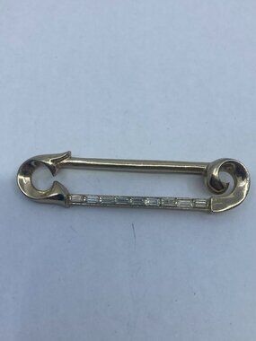 Vtg gold tone rhinestone safety pin kilt skirt pin brooch